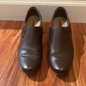 Clarks brown leather slip on